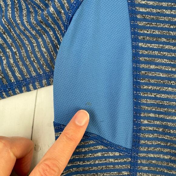 Lululemon Run Slope Stripe Limitless Blue Ice Queen Long Sleeve Shirt Size 4 - Picture 9 of 13